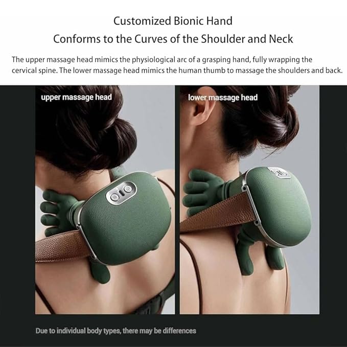 Rubysnaps Bionic Heated Massager, Wireless Portable Shiatsu Neck and Back Massager, Electric Deep Tissue 4D Kneading Massage, Simulated Human Hand Design for Pain Relief and Muscle Relax
